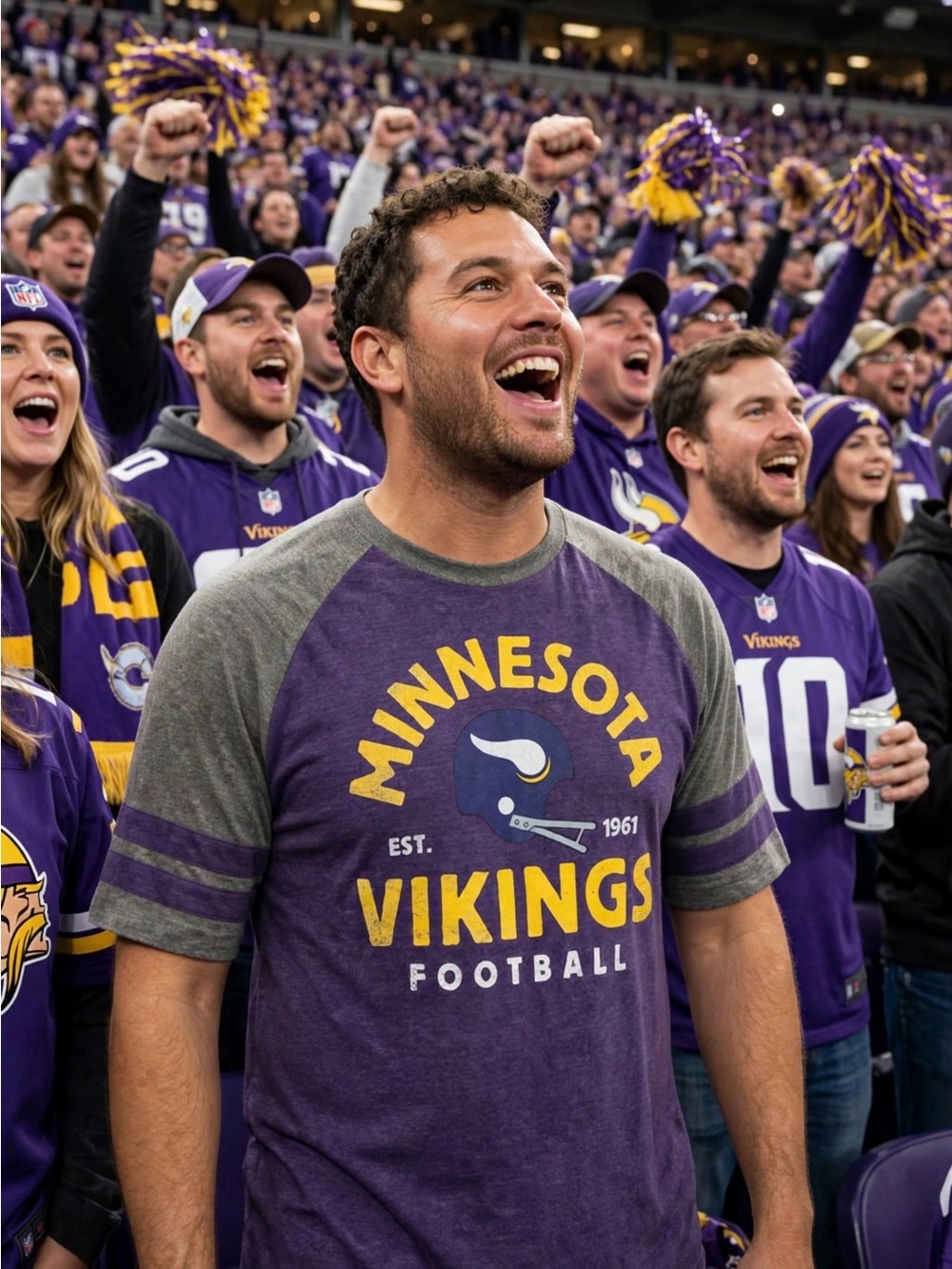 Fanatics Minnesota Vikings EST 1961 Raglan Tee Purple Gray NWT